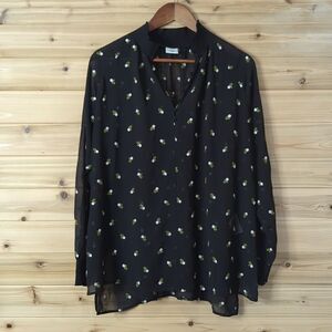 Cabi Top Womens Medium Black #5338 Alegria Floral Embroidered Sheer